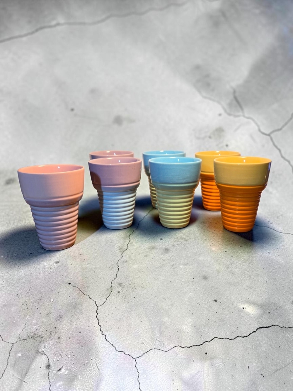 Set of 7 Colorful Ribbed Vintage Trisa Ceramic Dessert Cups ♡*